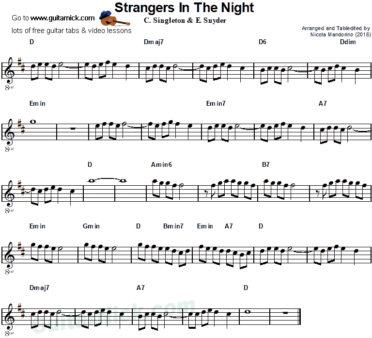 Frank Sinatra, Strangers in the Night - easy guitar sheet music