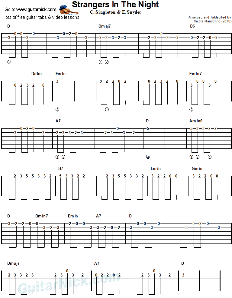 Frank Sinatra, Strangers in the Night - easy guitar tab