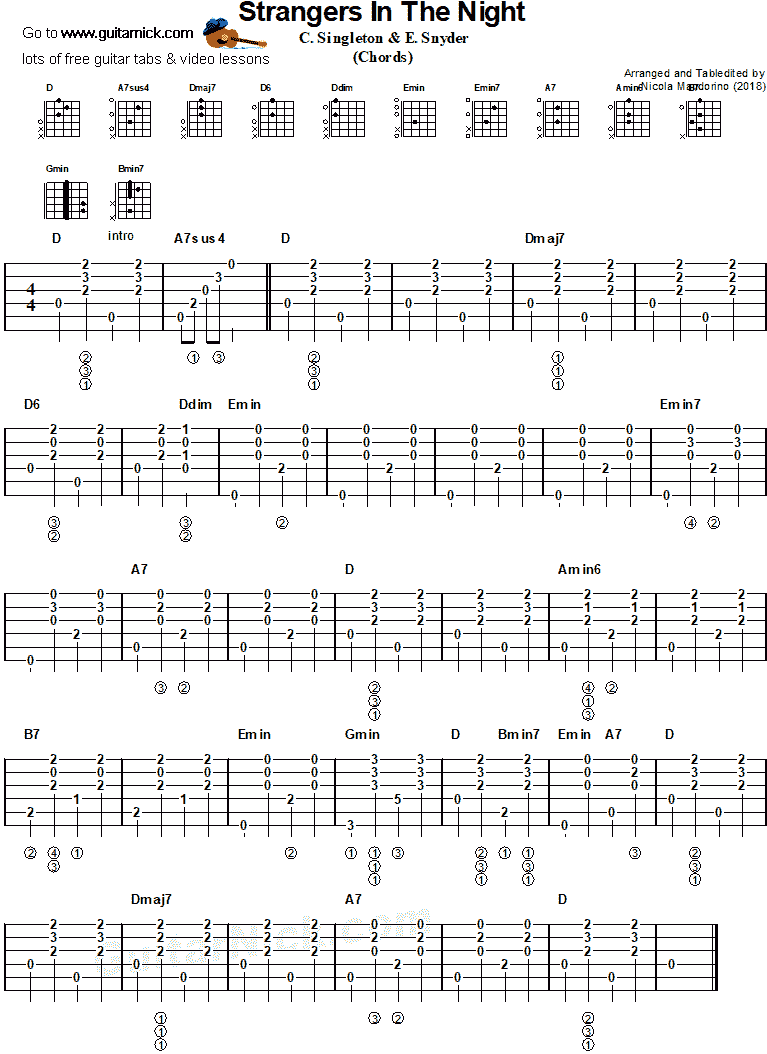 Frank Sinatra, Strangers in the Night - guitar chords