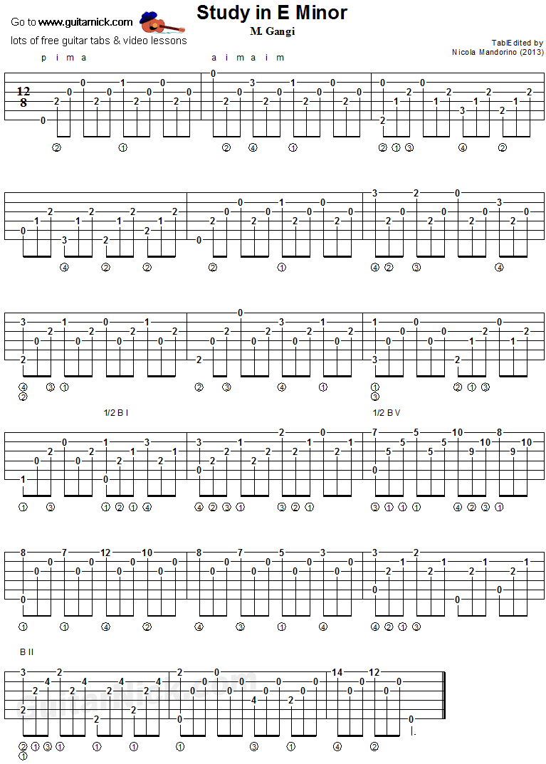 Study In E Minor (Gangi)- classical guitar tab