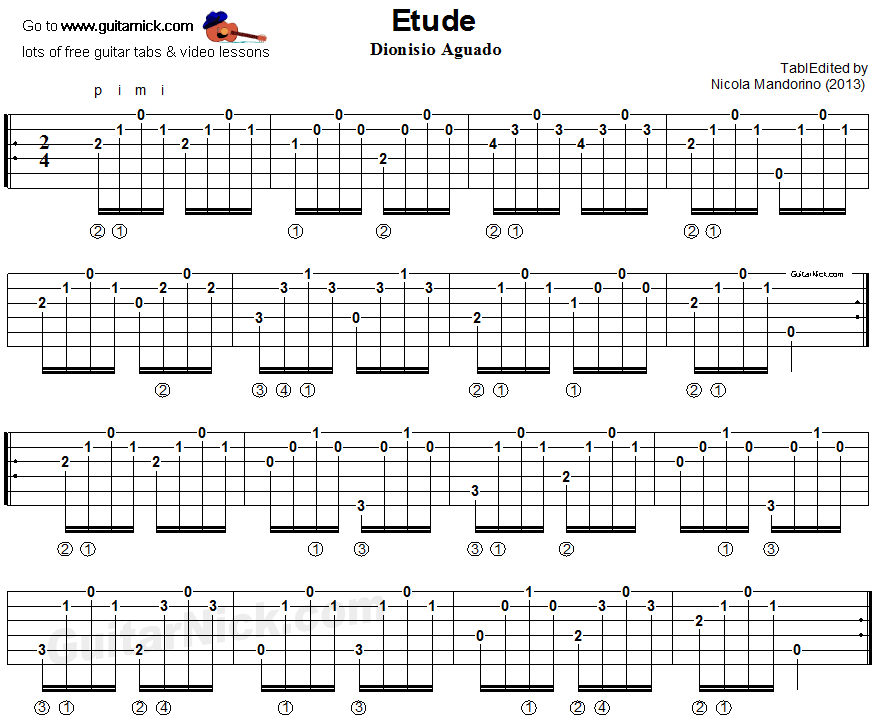 Study in A Minor (Aguado) - classical guitar tab