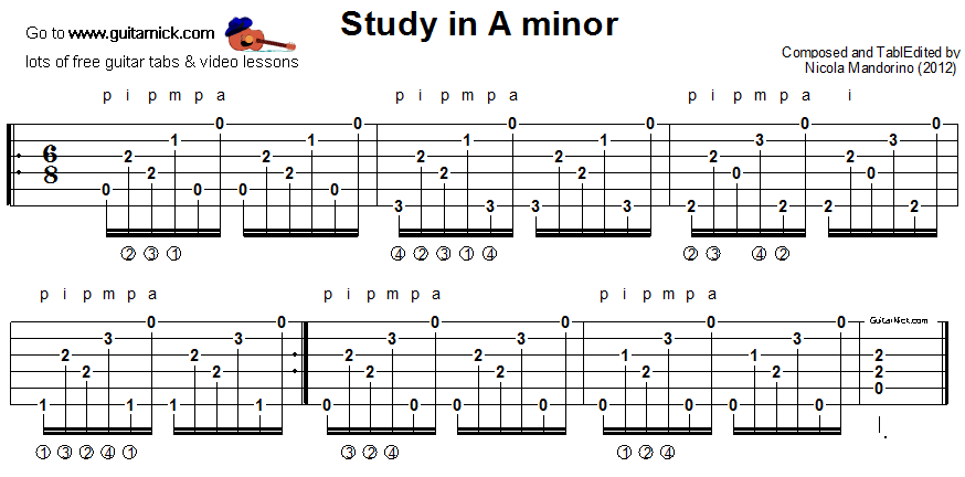 Study in A Minor - fingerstyle guitar tablature