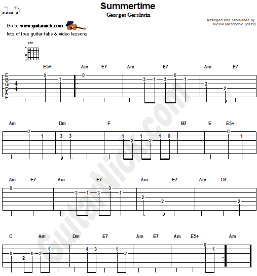 SUMMERTIME - easy guitar tab