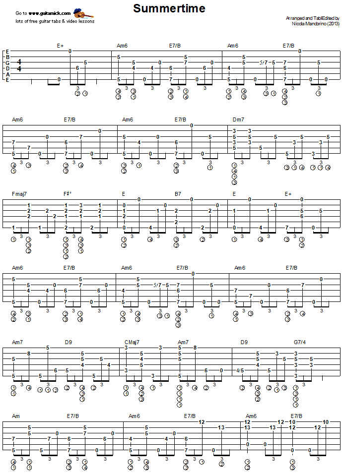 Summertime - Fingerstyle Guitar Tab 1