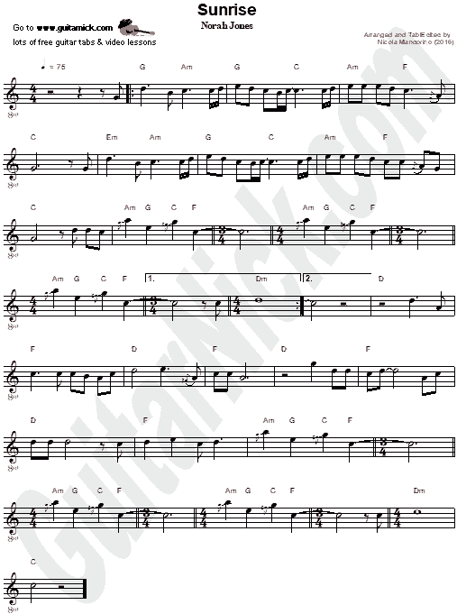 Sunrise (Norah Jones) | Easy Guitar Sheet Music | Chords