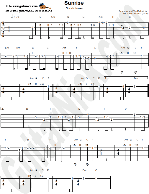Sunrise (Norah Jones) | Easy Guitar Tab Chords