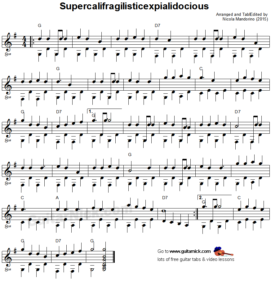 Supercalifragilisticexpialidocious: fingerpicking guitar sheet music