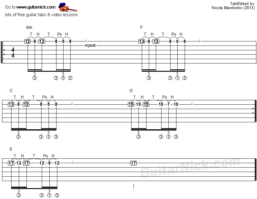 Tapping guitar lesson 26 - tablature