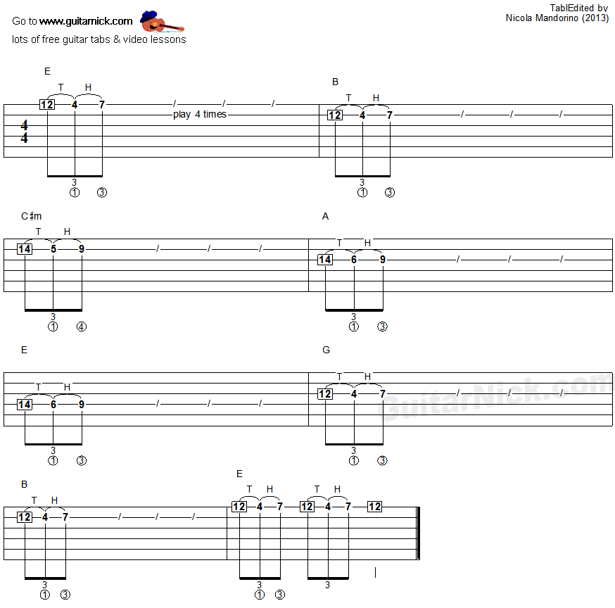 Tapping guitar lesson 33 - tablature