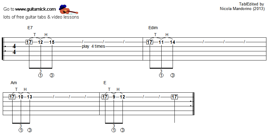 Tapping guitar lesson 4 - tablature