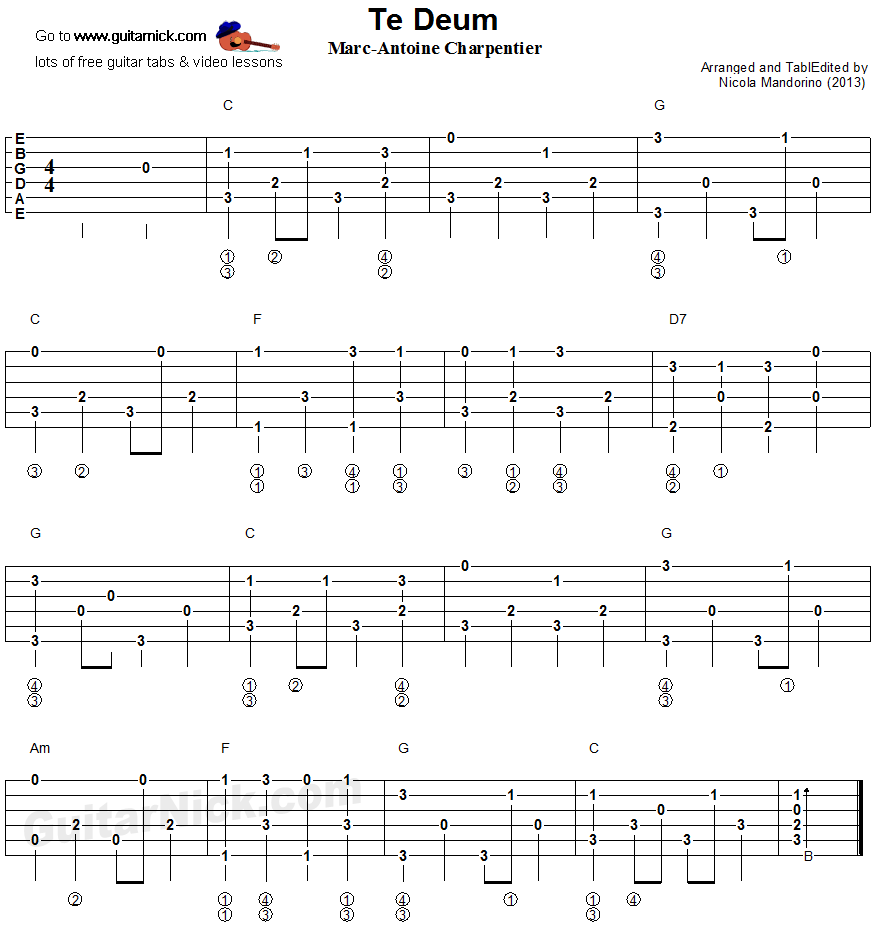 Te Deum - fingerpicking guitar tablature