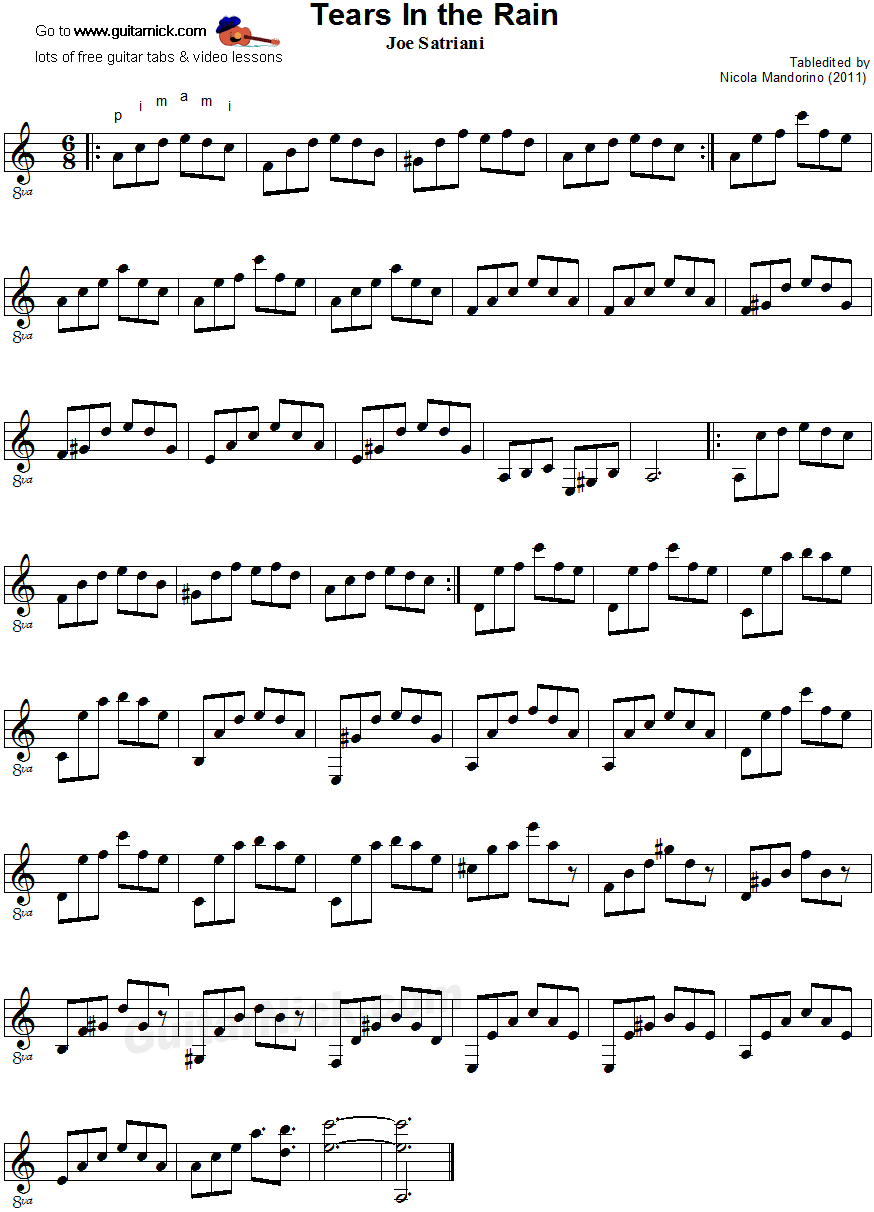Tears In The Rain - guitar sheet music