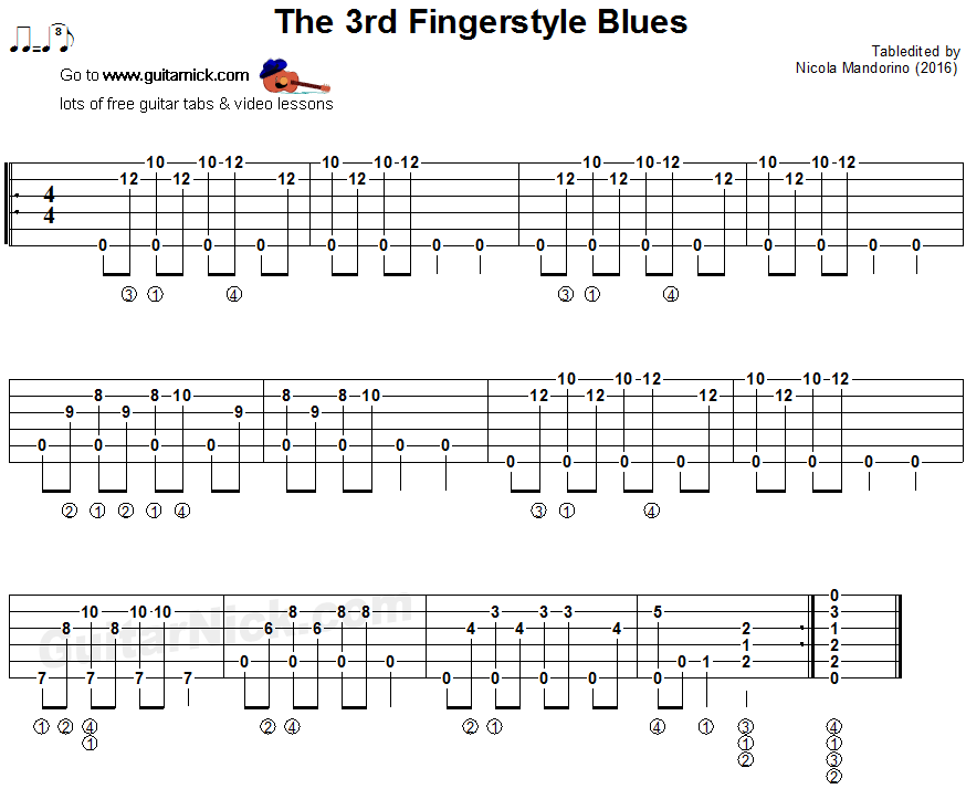 The 3rd Fingerstyle Blues - guitar tablature