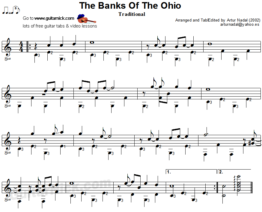 The Banks Of Ohio - fingerpicking guitar sheet music