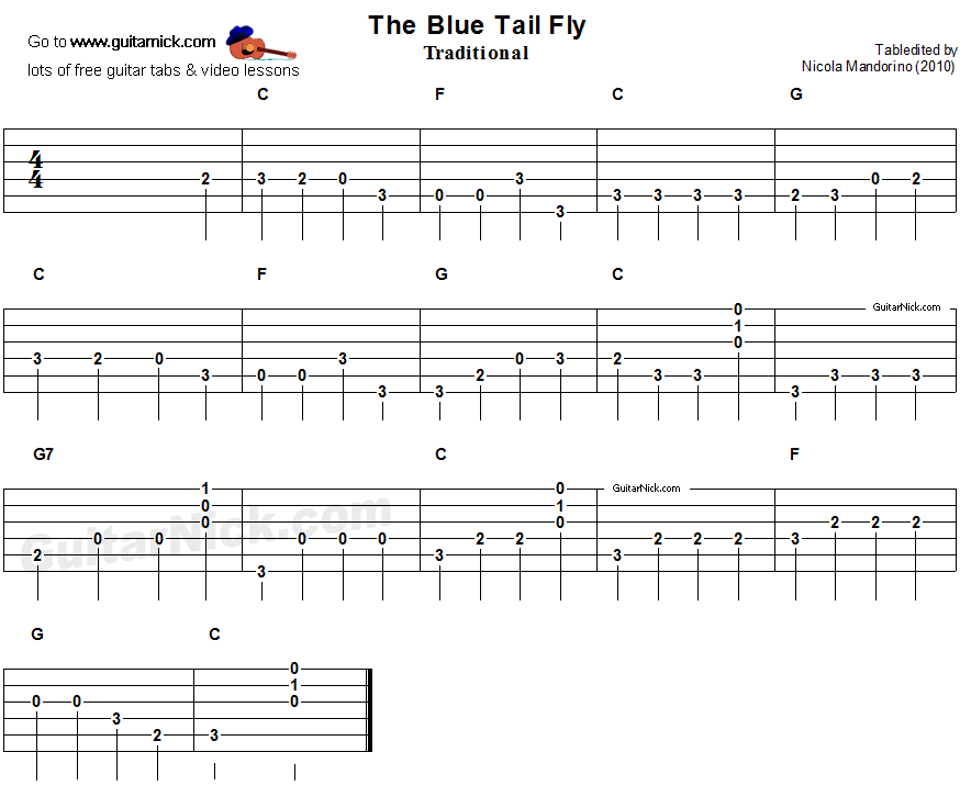 The Blue Tail Fly - easy guitar tablature