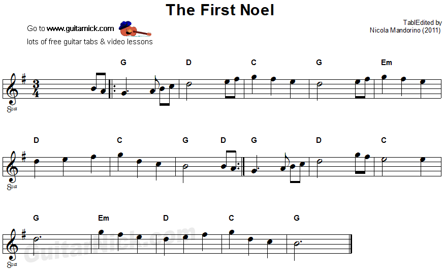 The First Noel - easy guitar sheet music