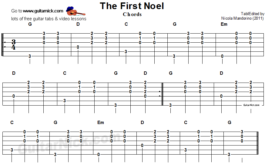 The First Noel - guitar chords tablature