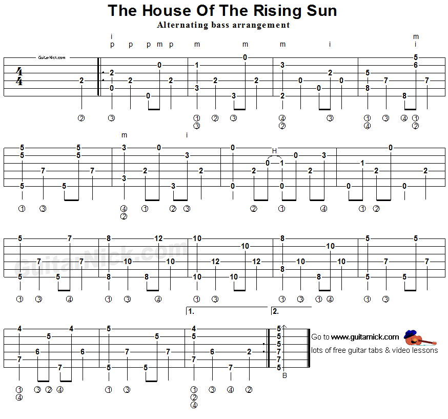  House Of The Rising Sun - thumbpicking guitar tablature