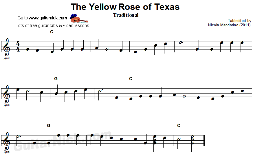 The Yellow Rose Of Texas - easy guitar sheet music
