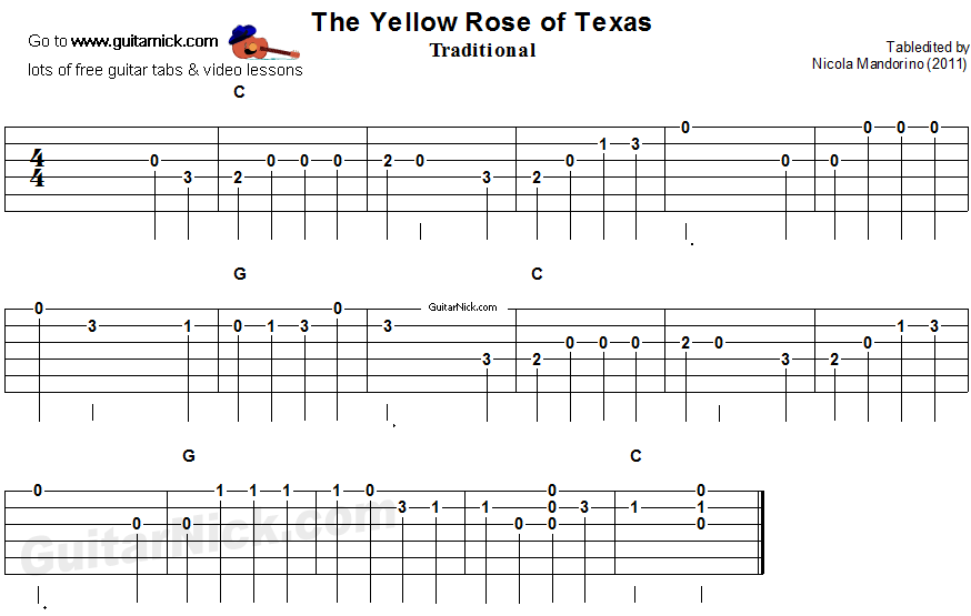 The Yellow Rose Of Texasl - easy guitar tab