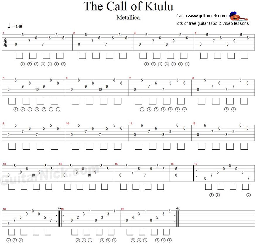 The Call Of Ktulu - Metallica - guitar tab