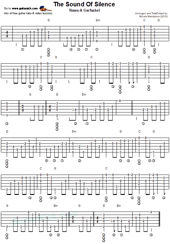 THE SOUND of SILENCE: Fingerstyle Guitar Tab - Guitarnick.com