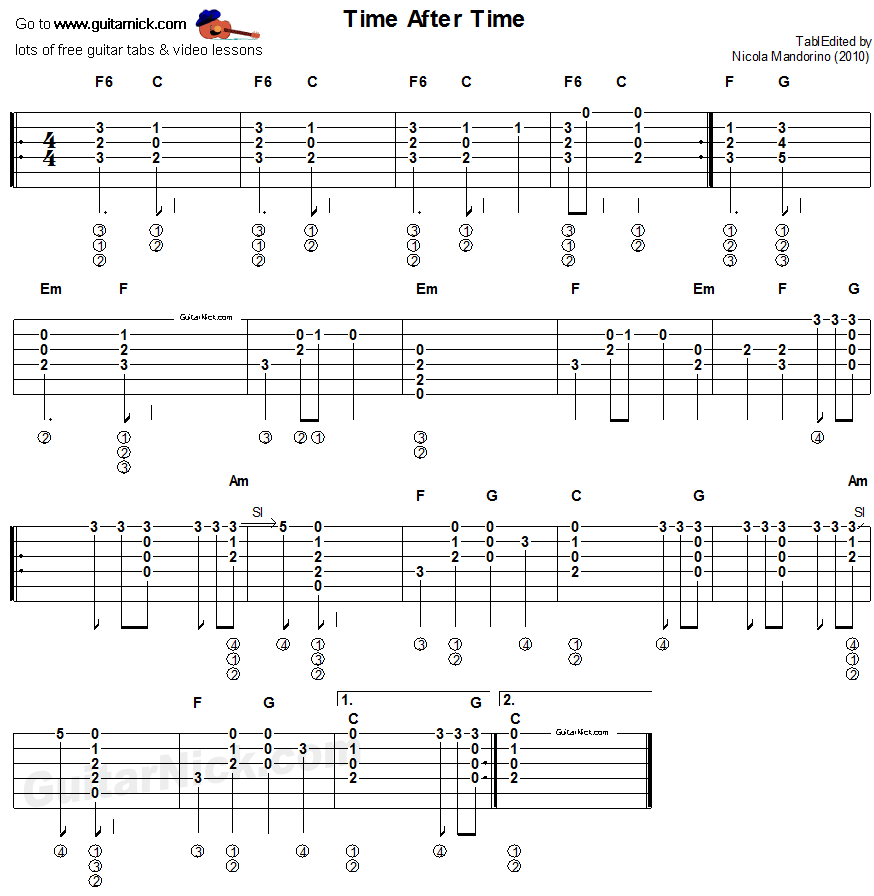 Time After Time - acoustic guitar tab
