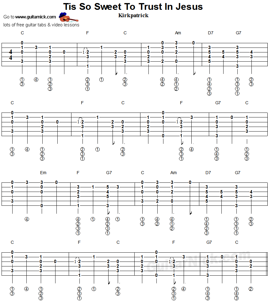 Tis So Sweet To Trust In Jesus - fingerstyle guitar tablature 1
