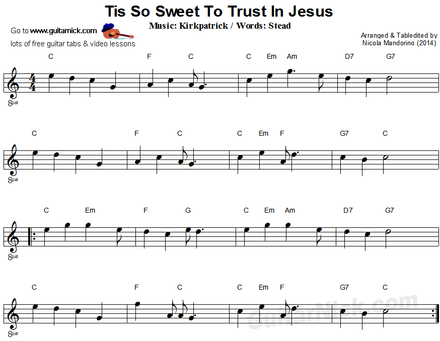 Tis So Sweet To Trust In Jesus - easy guitar sheet music