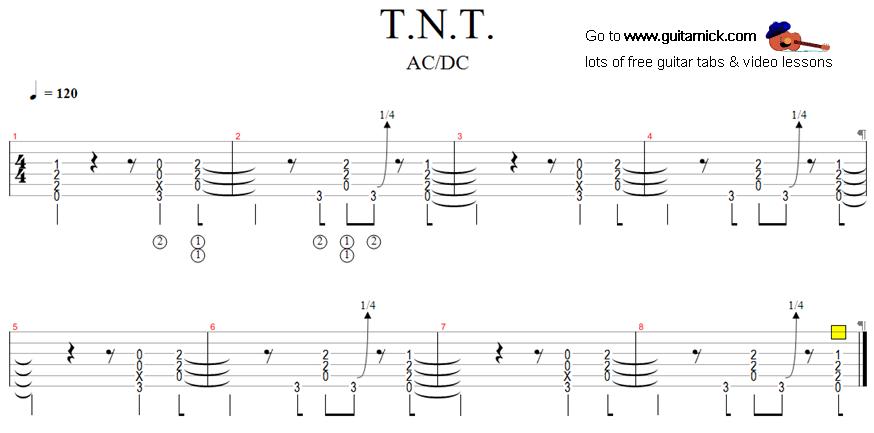 Ansøger vene kom over TNT - ACDC: guitar tab - GuitarNick.com