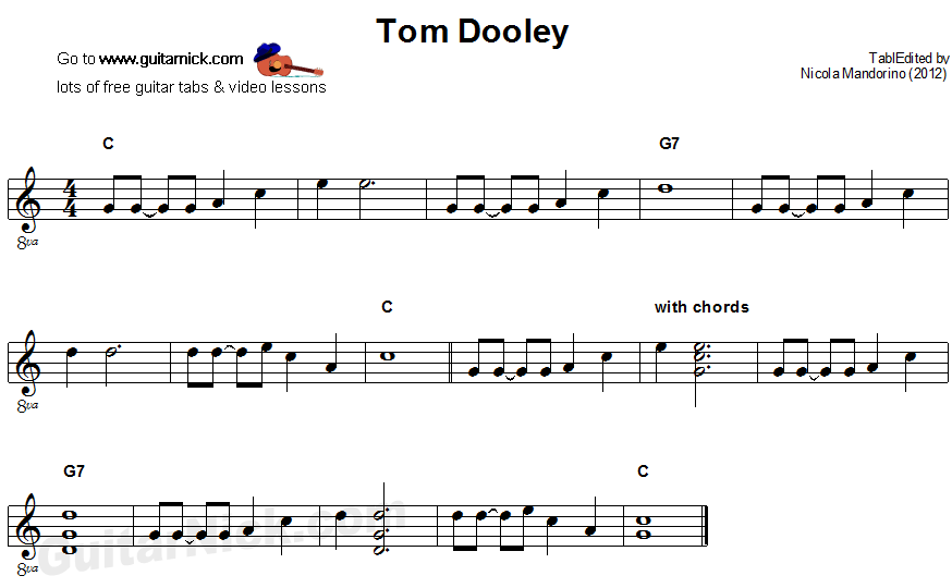 Tom Dooley - easy guitar sheet music
