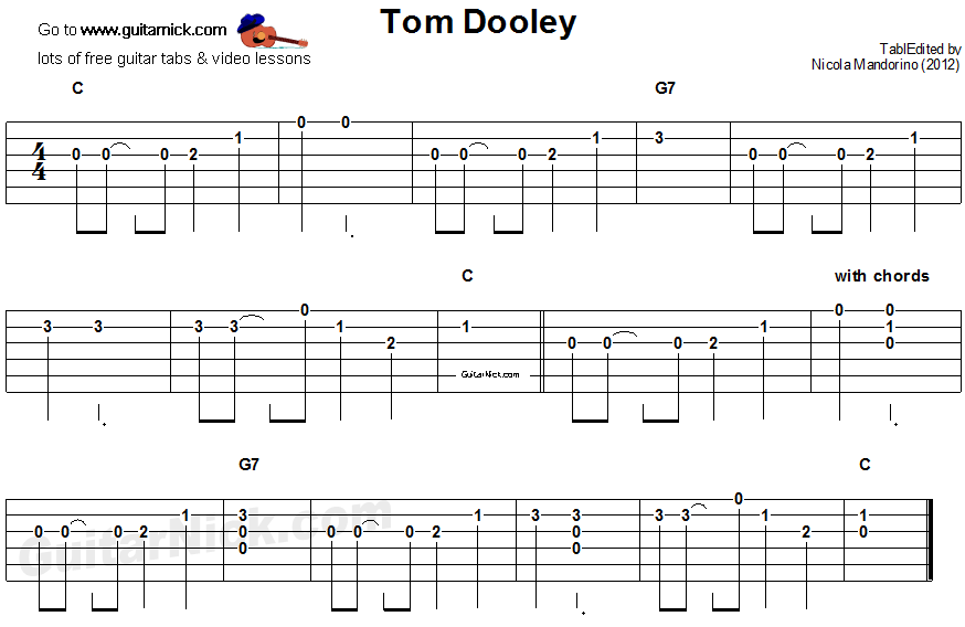 Tom Dooley - easy guitar tab