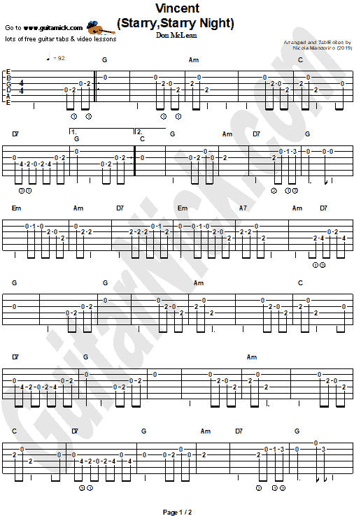 Vincent (Starry, Starry Night) - Don McLean | Easy Guitar Tab