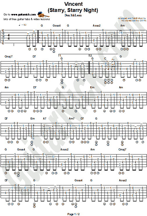 Vincent (Starry, Starry Night) - Don McLean |  Guitar Chords Tab