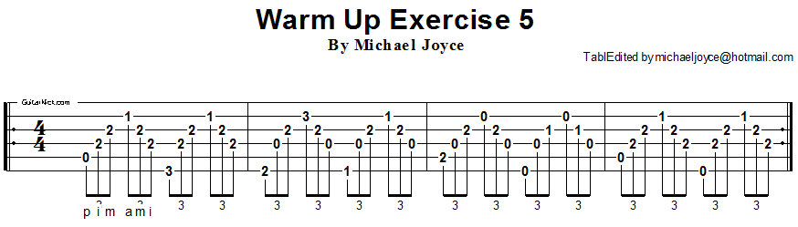 Warm up fingerstyle guitar lesson 5