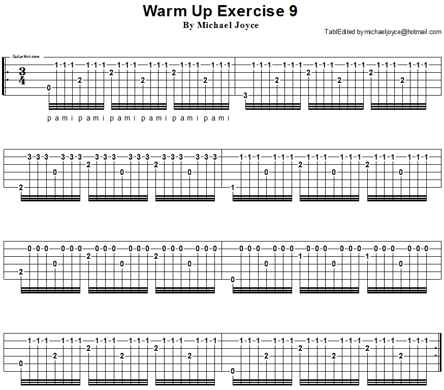 Warm up fingerstyle guitar lesson 9
