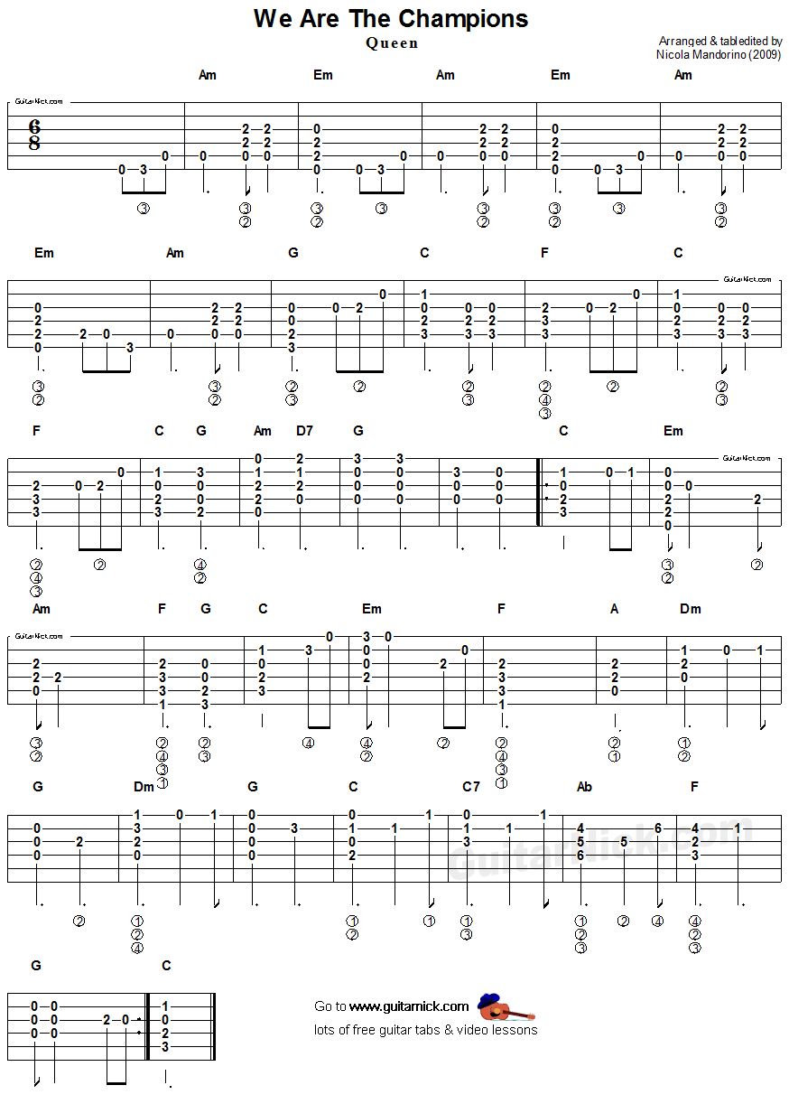 We Are The Champions - flatpickin guitar tab