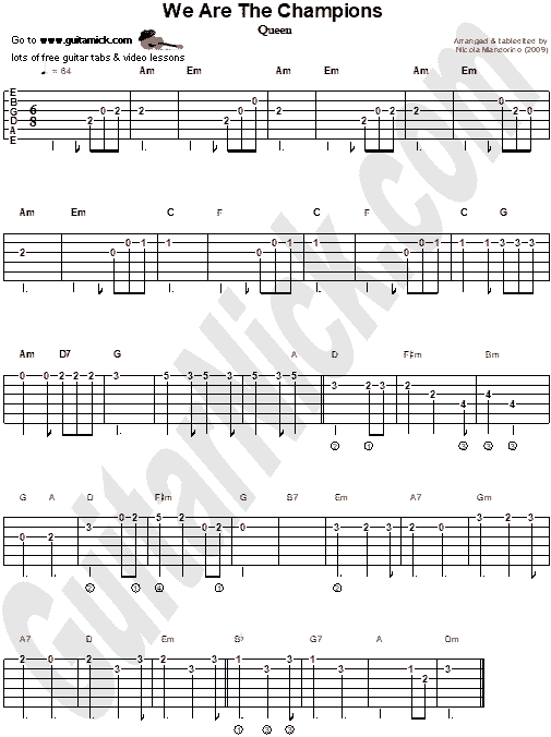 We Are The Champions - easy guitar tab
