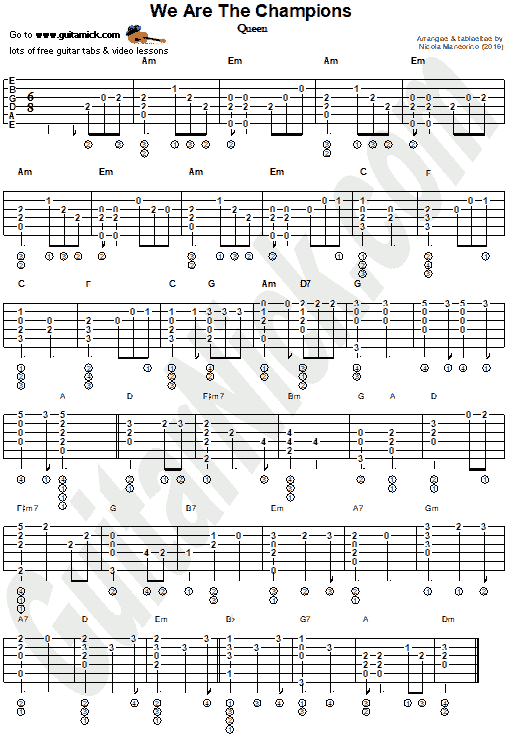 WE ARE THE CHAMPIONS - fingerstyle guitar tab