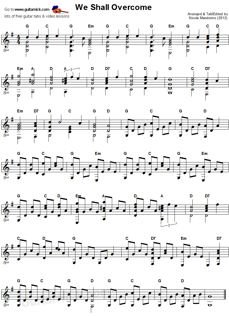 We Shall Overcome - fingerstyle guitar sheet music
