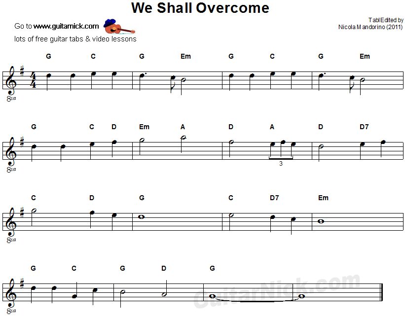 We Shall Overcome - easy guitar sheet music