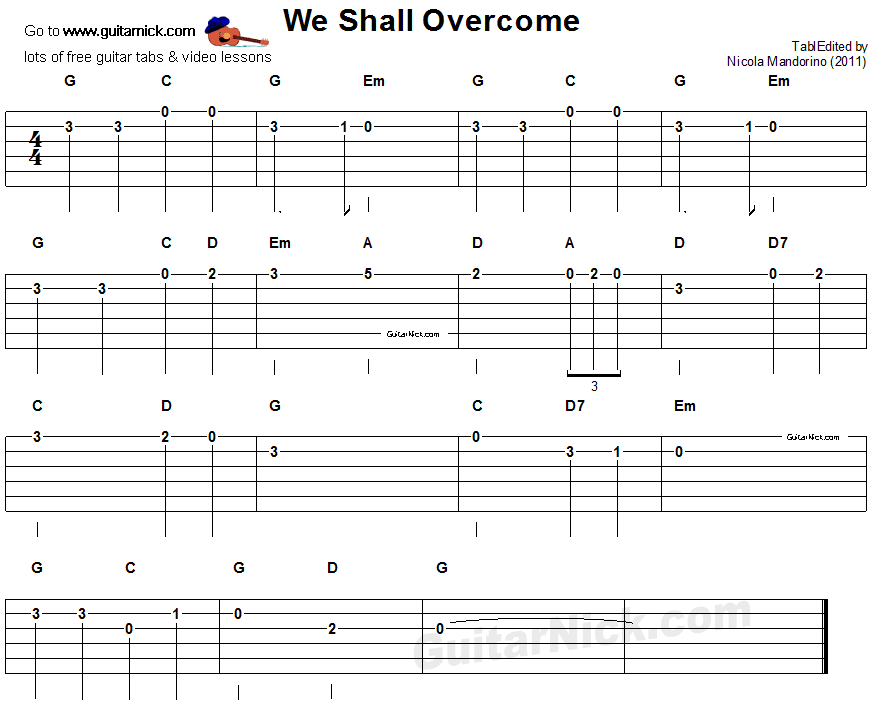 We Shall Overcome - easy guitar tab