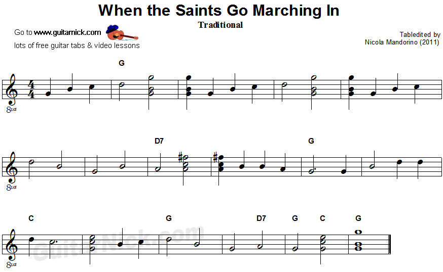 When The Saints Go Marching In - easy guitar sheet music