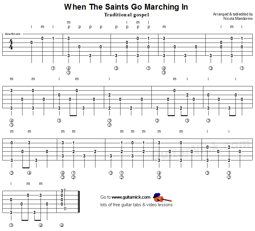 When Tha Saints Go Marchinfg In - fingerpicking guitar tablature