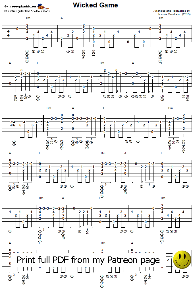 Wicked Game - fingerstyle guitar tab