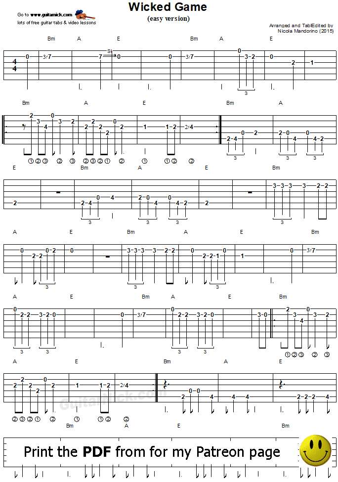 Wicked Game By Chris Isaak, Easy Acoustic Guitar Lesson, Tabs, by Guitar  Control