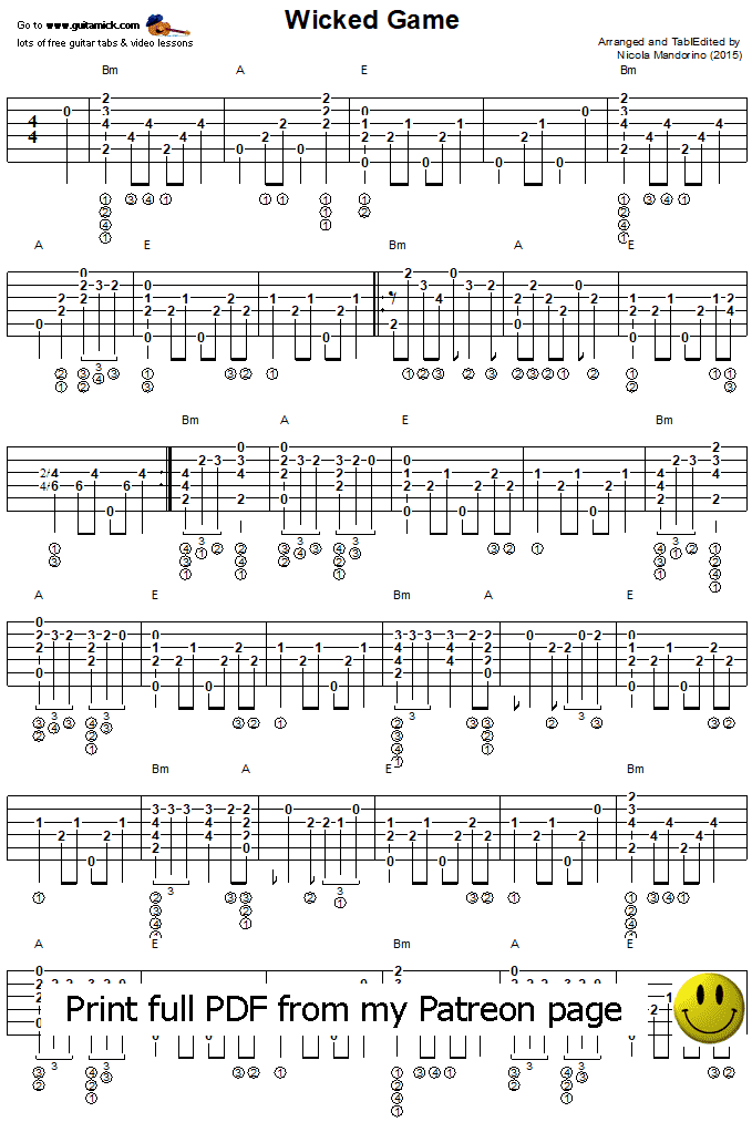 WICKED GAME: Fingerstyle Guitar Tab - GuitarNick.com