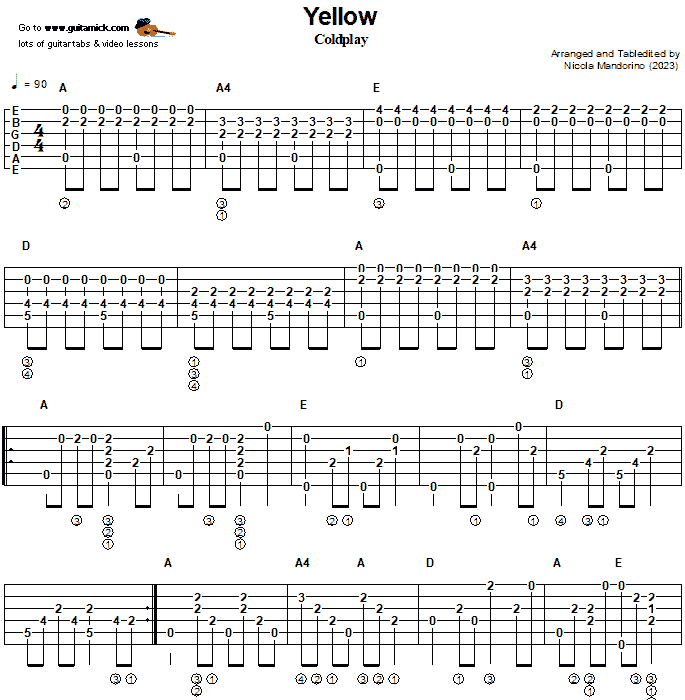 Yellow - Coldplay | Fingerstyle Guitar Tab | PDF