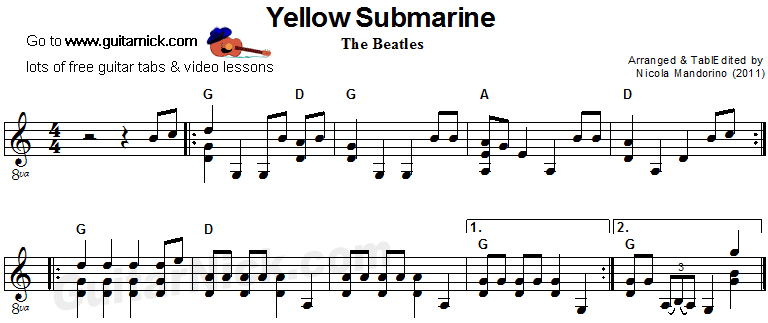 Yellow Submarine - acoustic guitar sheet music