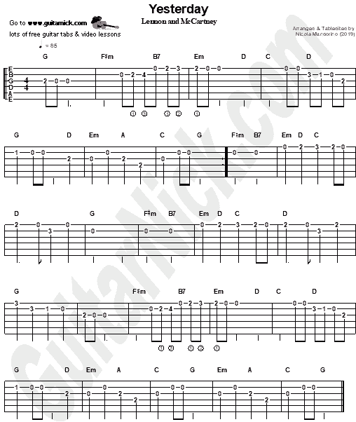 Yesterday (The Beatles) - easy guitar tab chords - PDF